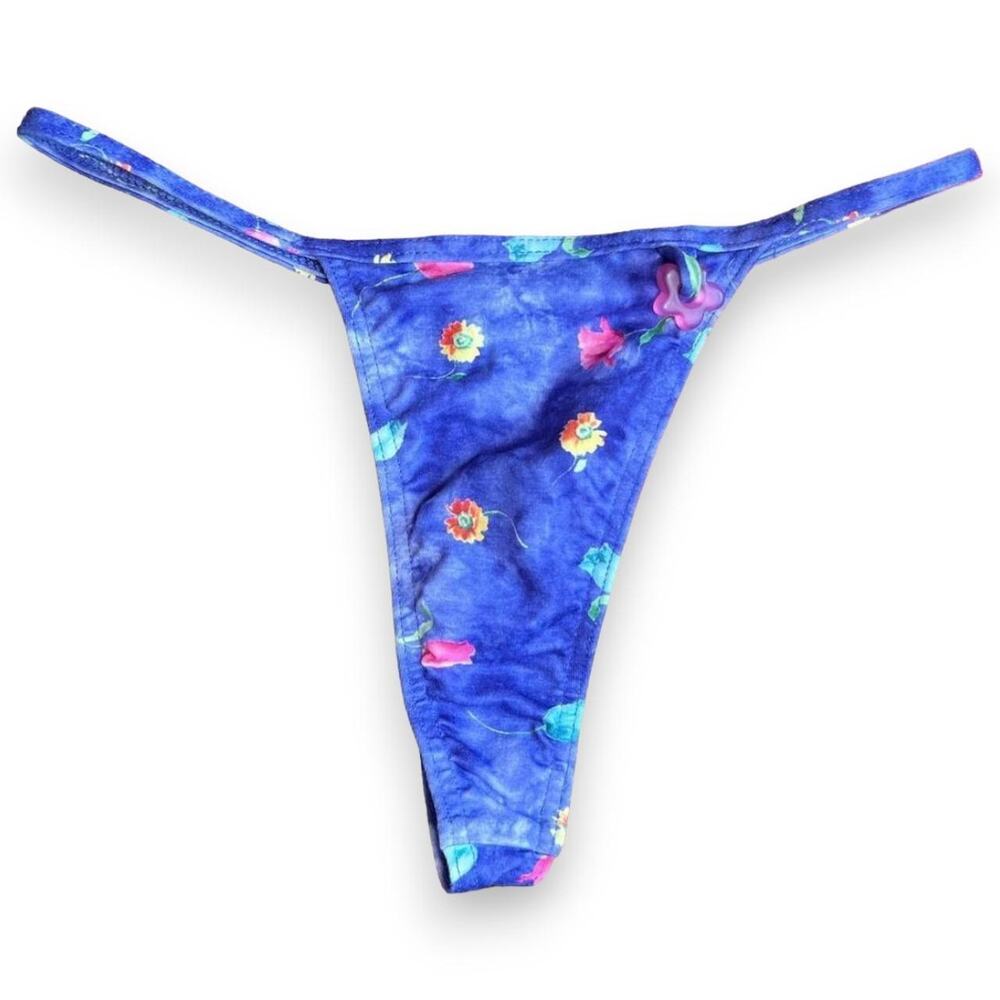 Vintage Body Glove deadstock blue floral thong bikini